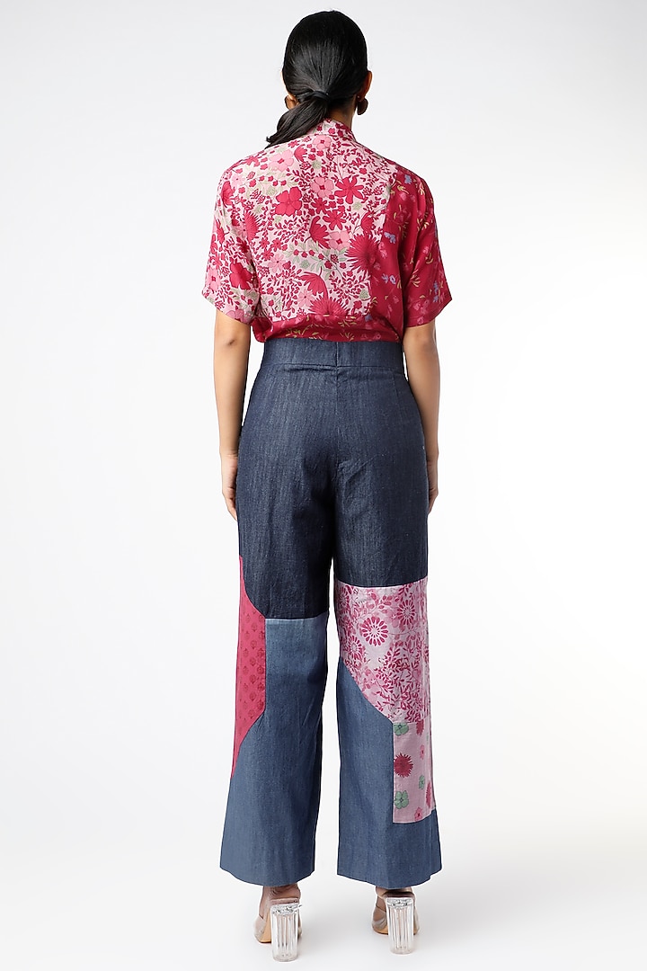 Cobalt Blue Printed Ombre Straight Pants by Vishala Shree at Pernia's Pop Up Shop