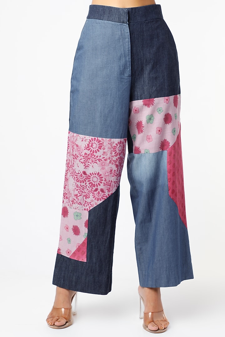 Cobalt Blue Printed Ombre Straight Pants by Vishala Shree at Pernia's Pop Up Shop