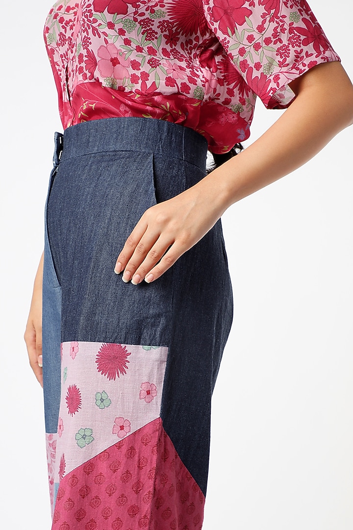 Cobalt Blue Printed Ombre Straight Pants by Vishala Shree at Pernia's Pop Up Shop