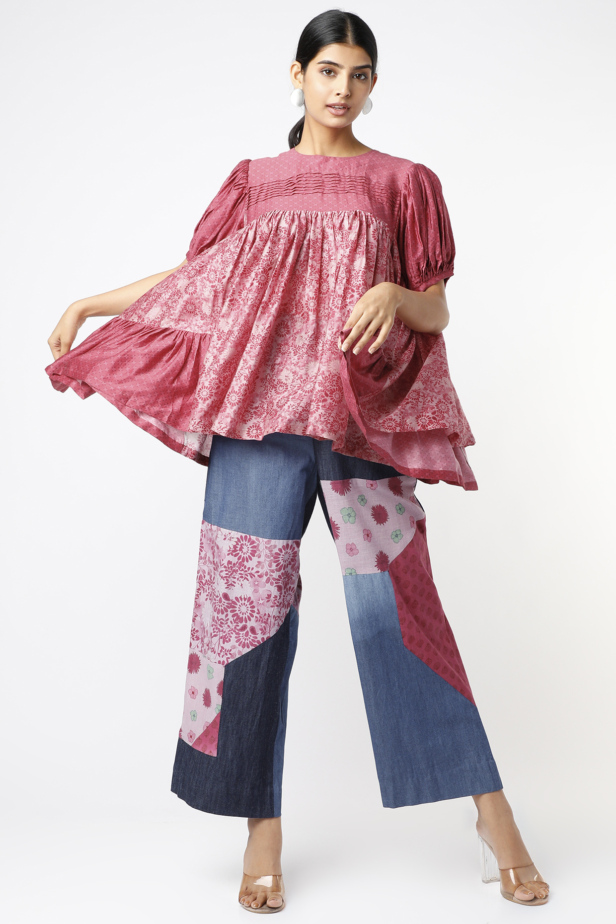 Fuchsia Printed Pintucked Top by Vishala Shree at Pernia's Pop Up Shop