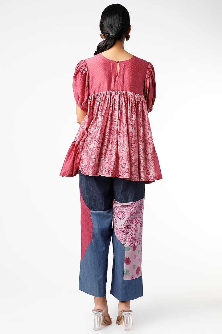 Fuchsia Printed Pintucked Top by Vishala Shree at Pernia's Pop Up Shop