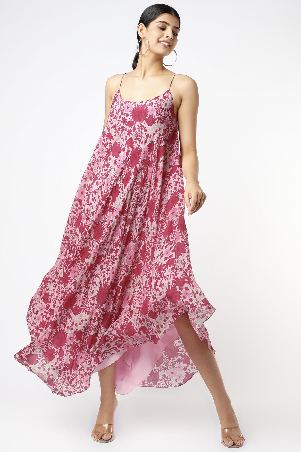 Blush Pink Printed Asymmetrical Slip Summer Dress by Vishala Shree at Pernia's Pop Up Shop