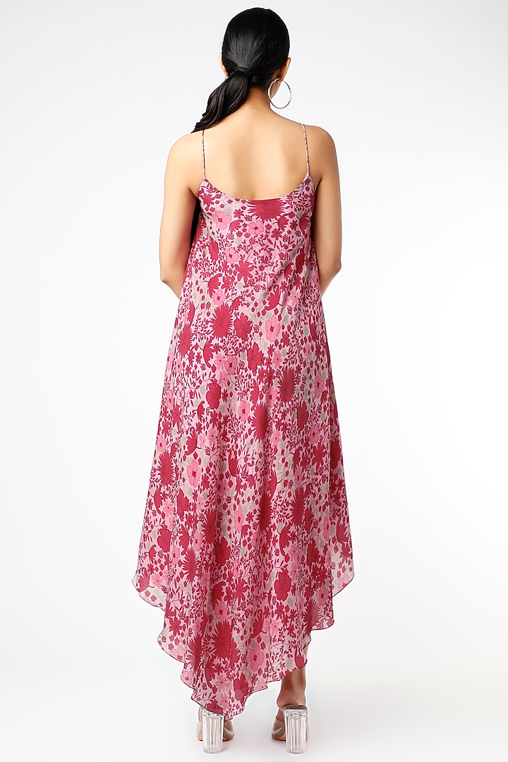 Blush Pink Printed Asymmetrical Slip Summer Dress by Vishala Shree at Pernia's Pop Up Shop