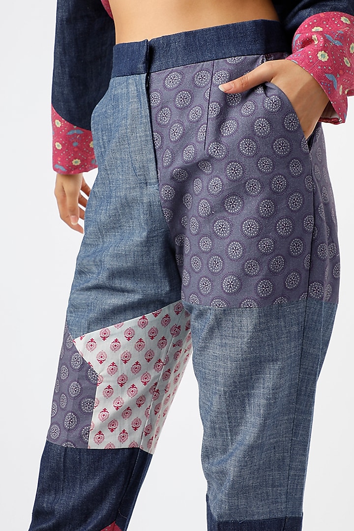 Multi Colored Printed Blocked Pants by Vishala Shree at Pernia's Pop Up Shop
