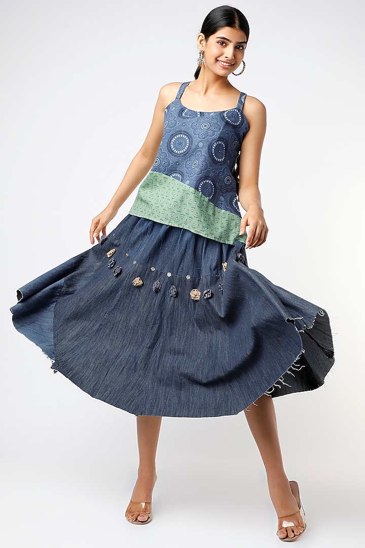 Cobalt Blue Skirt With Sequins Work by Vishala Shree