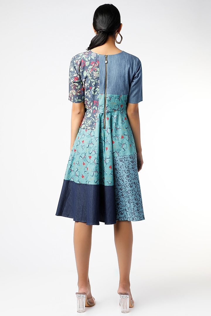 Cobalt Blue Blocked Summer Dress With Patch Work by Vishala Shree at Pernia's Pop Up Shop