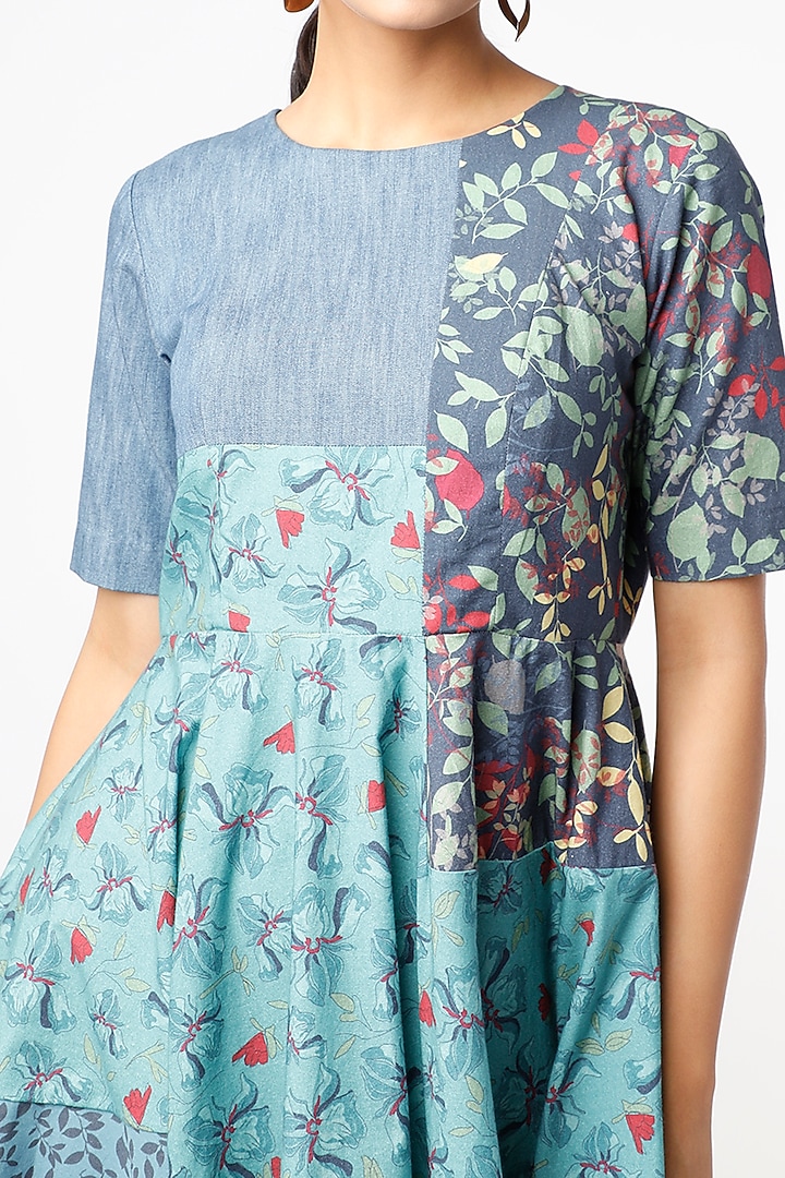 Cobalt Blue Blocked Summer Dress With Patch Work by Vishala Shree at Pernia's Pop Up Shop