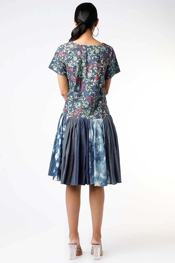 Cobalt Blue Printed & Blocked Summer Dress by Vishala Shree at Pernia's Pop Up Shop