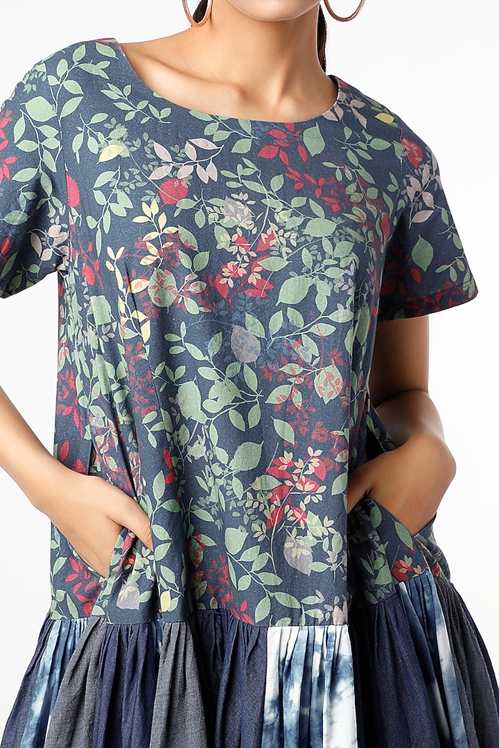 Cobalt Blue Printed & Blocked Summer Dress by Vishala Shree at Pernia's Pop Up Shop