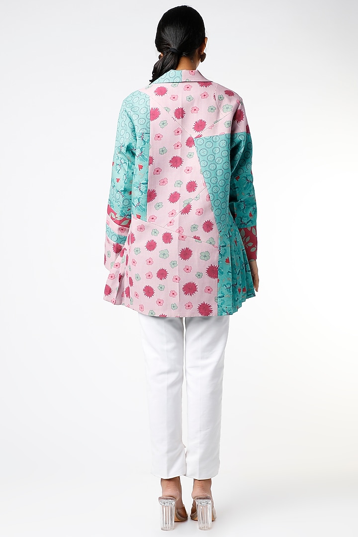 Turquoise Printed Jacket by Vishala Shree at Pernia's Pop Up Shop