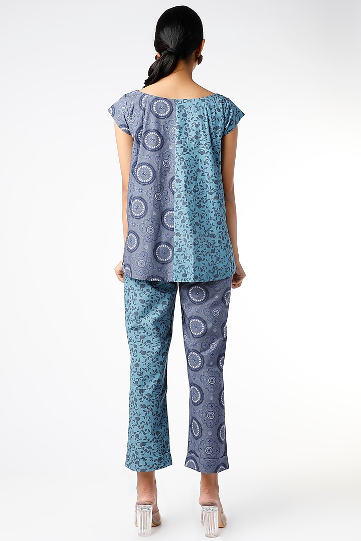 Cobalt Blue Printed Gathered Pants by Vishala Shree at Pernia's Pop Up Shop
