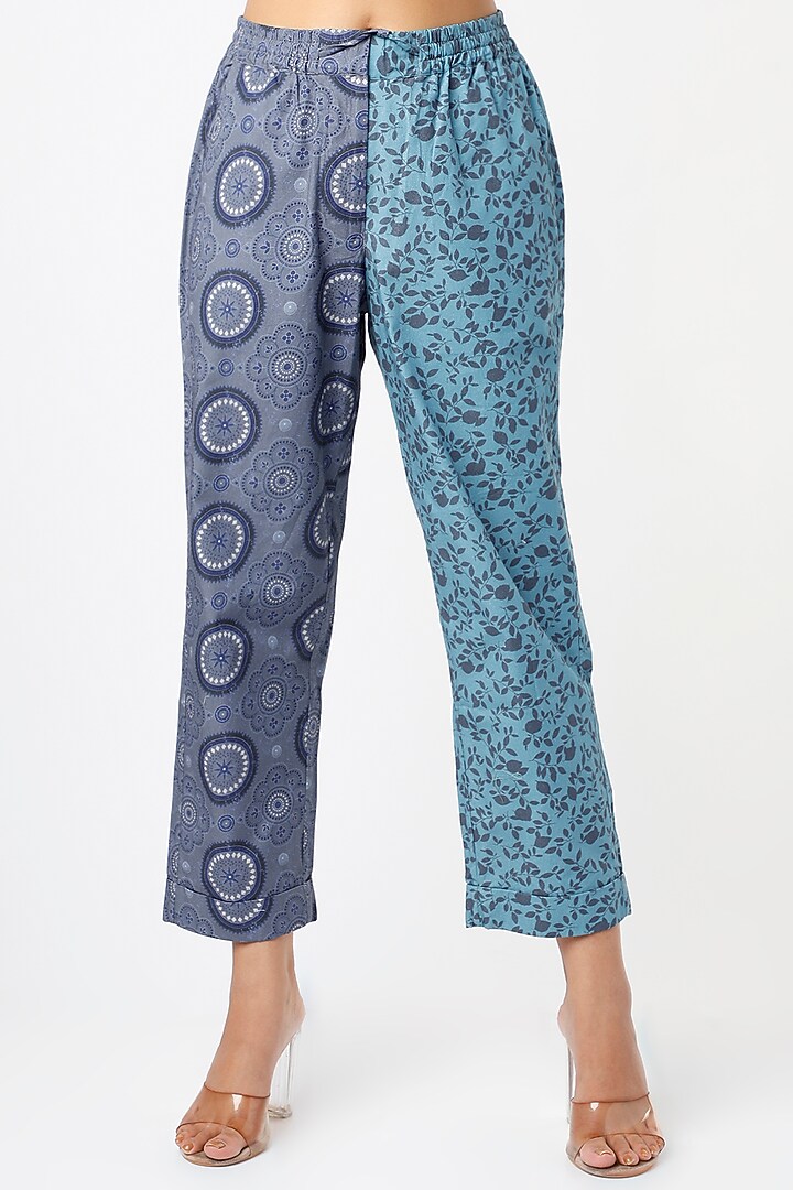 Cobalt Blue Printed Gathered Pants by Vishala Shree at Pernia's Pop Up Shop