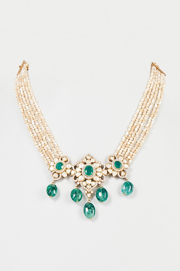 Gold Plated Cz Stone & Green Onyx Necklace In Sterling Silver by Vinanti Manji at Pernia's Pop Up Shop