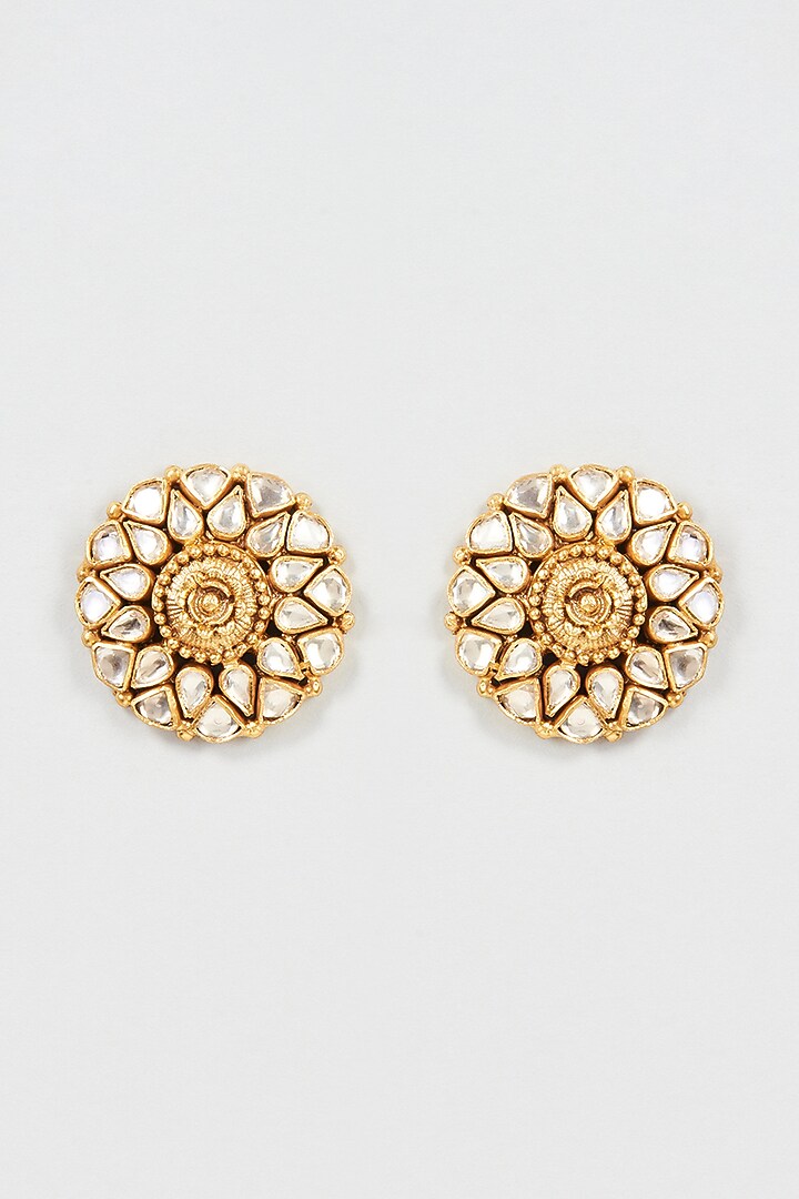 Gold Plated Kundan Polki Stud Earrings In Sterling Silver by Vinanti Manji at Pernia's Pop Up Shop