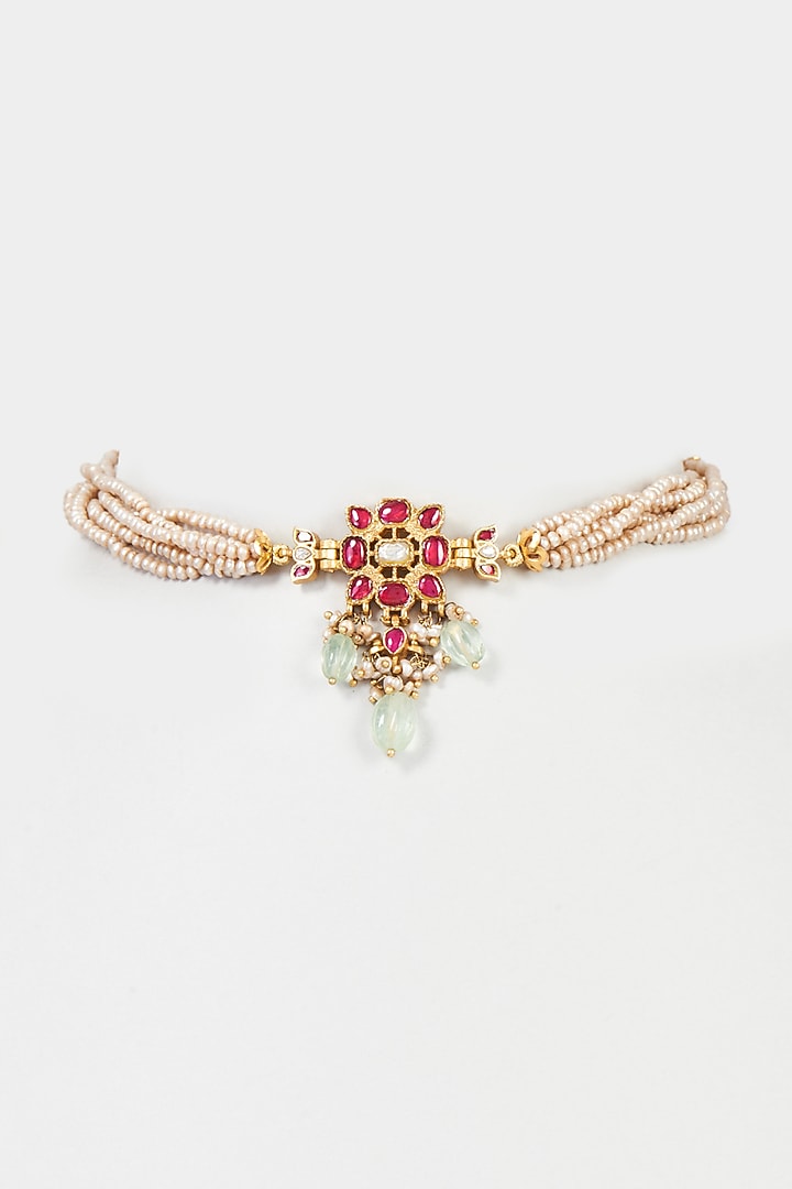 Gold Plated Red Spinel Stone Choker Necklace In Sterling Silver by Vinanti Manji at Pernia's Pop Up Shop