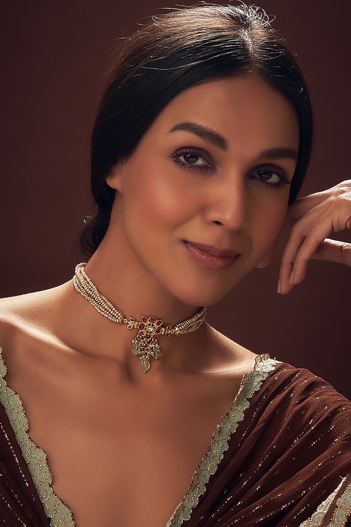 Gold Plated Red Spinel Stone Choker Necklace In Sterling Silver by Vinanti Manji at Pernia's Pop Up Shop