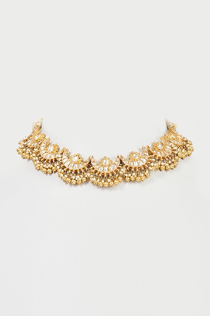 Gold Finish Kundan Polki Choker Necklace In Sterling Silver by Vinanti Manji at Pernia's Pop Up Shop