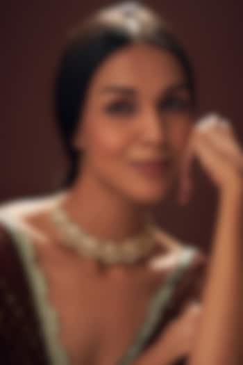 Gold Finish Kundan Polki Choker Necklace In Sterling Silver by Vinanti Manji at Pernia's Pop Up Shop