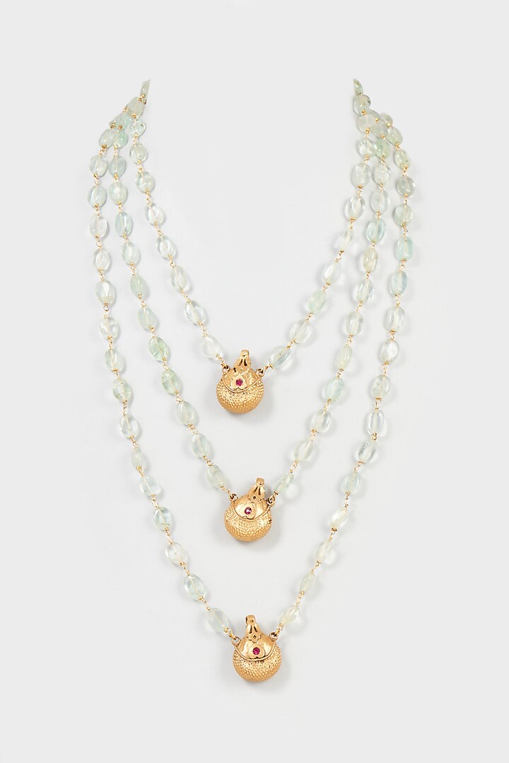 Gold Plated Red Kemp Stone & Flourite Beaded Layered Necklace In Sterling Silver by Vinanti Manji at Pernia's Pop Up Shop