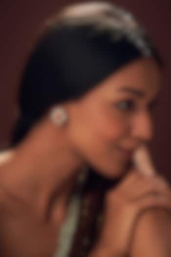 Gold Plated Mozonite Polki & Carved Tourmaline Stud Earrings In Sterling Silver by Vinanti Manji at Pernia's Pop Up Shop