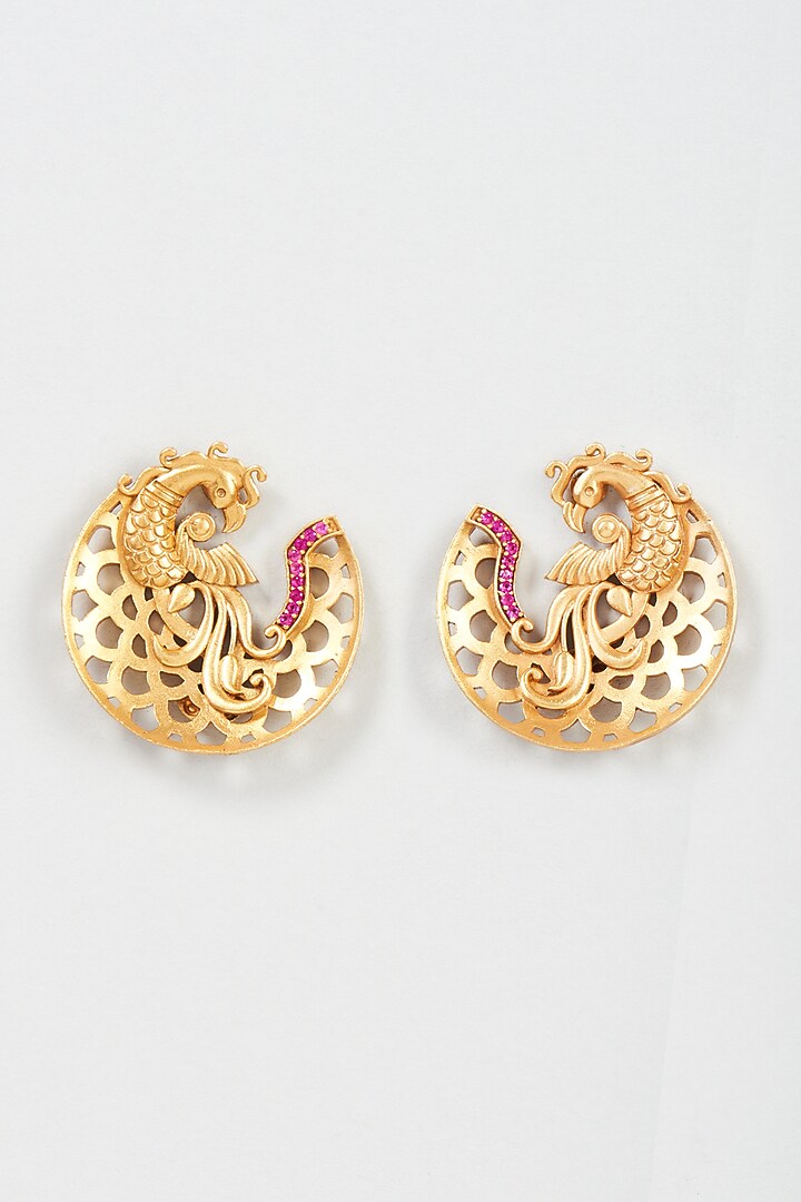 Gold Plated Pink Cz Stone Stud Earrings In Sterling Silver by Vinanti Manji at Pernia's Pop Up Shop
