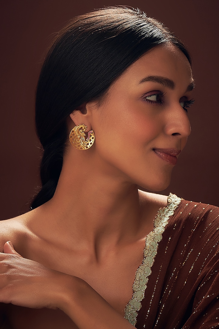 Gold Plated Pink Cz Stone Stud Earrings In Sterling Silver by Vinanti Manji at Pernia's Pop Up Shop