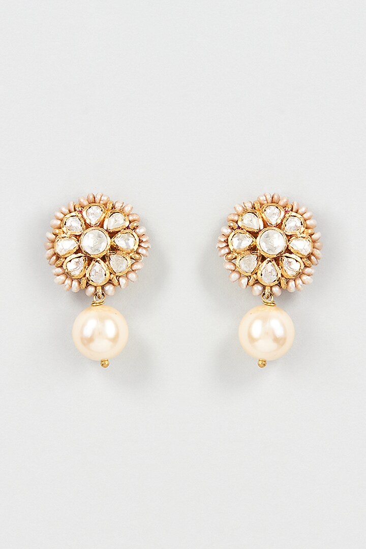Gold Plated Mozonite Polki Dangler Earrings In Sterling Silver by Vinanti Manji at Pernia's Pop Up Shop