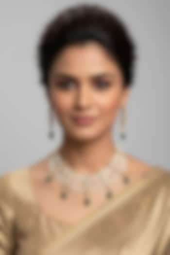 Gold Finish Kundan Polki & Pearl Necklace Set by Vinanti Manji at Pernia's Pop Up Shop