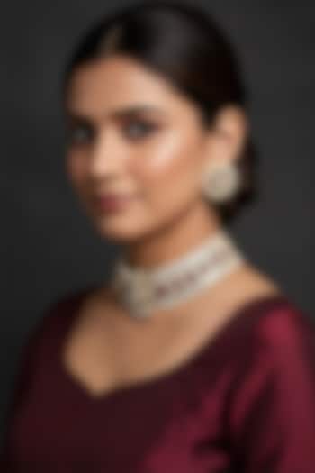 Gold Finish Kundan Polki & Red Stone Choker Necklace Set by Vinanti Manji at Pernia's Pop Up Shop