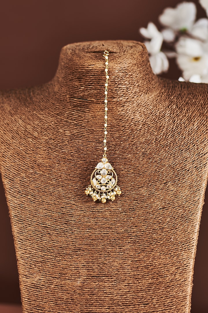 Gold Plated Moissanite Diamond Maangtikka in Sterling Silver by Vinanti Manji at Pernia's Pop Up Shop