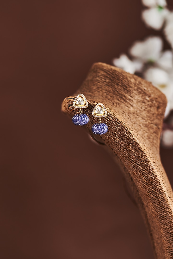 Gold Plated Moissanite Diamond Studs in Sterling Silver by Vinanti Manji at Pernia's Pop Up Shop