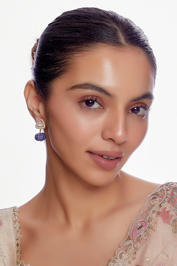 Gold Plated Moissanite Diamond Studs in Sterling Silver by Vinanti Manji at Pernia's Pop Up Shop
