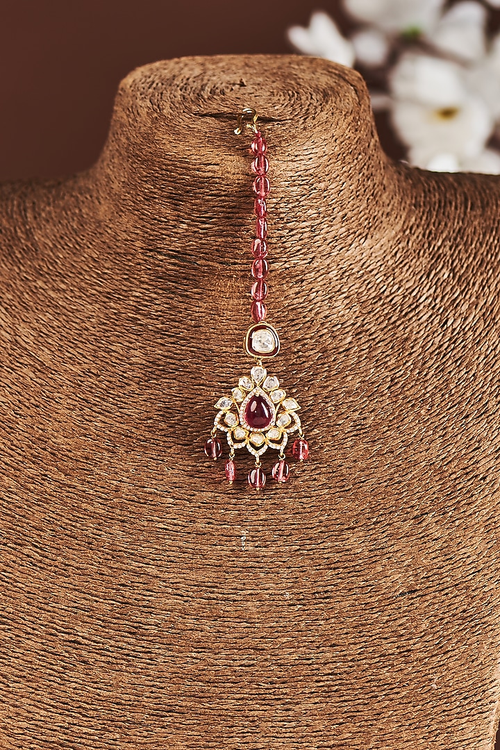 Gold Plated Moissanite Diamond Maangtikka in Sterling Silver by Vinanti Manji at Pernia's Pop Up Shop
