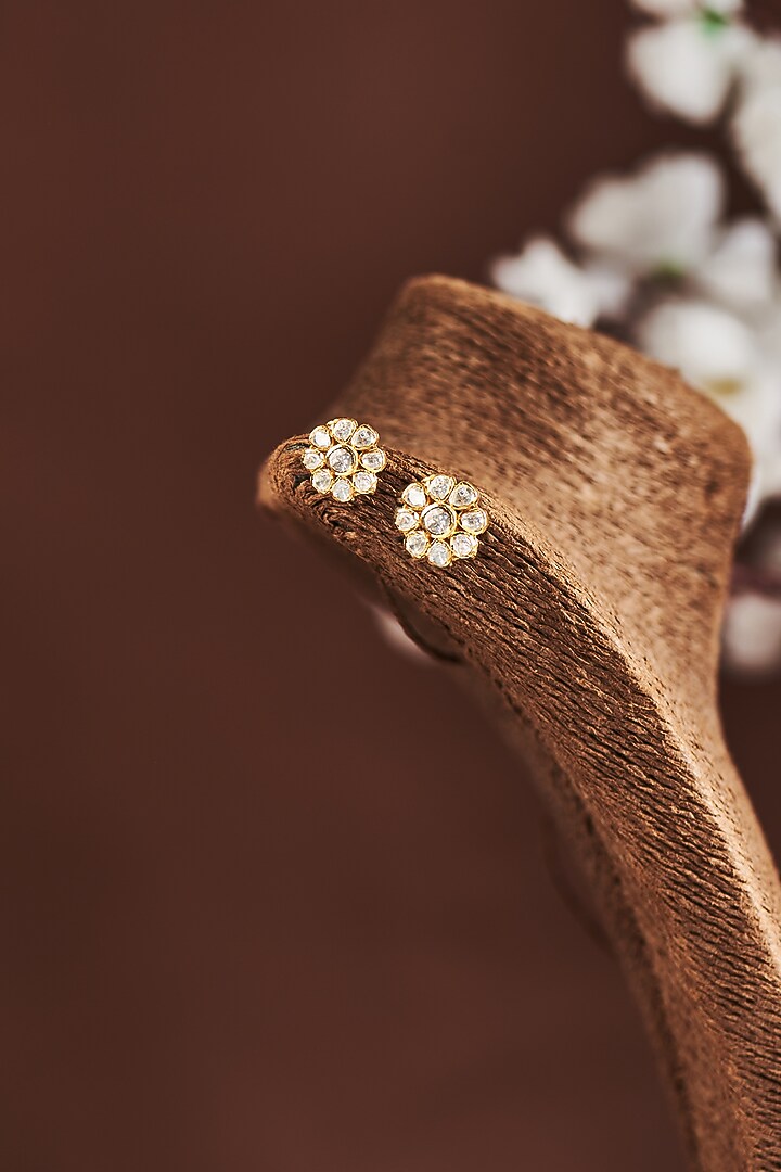 Gold Plated Moissanite Diamond Stud Earrings in Sterling Silver by Vinanti Manji at Pernia's Pop Up Shop