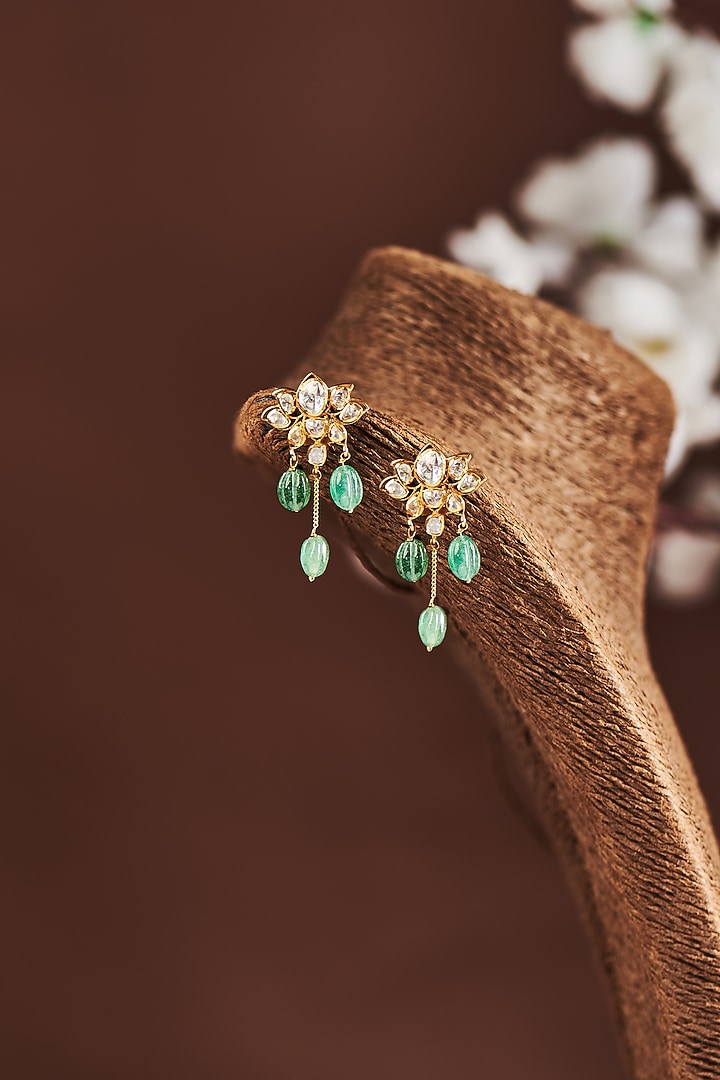 Gold Plated Moissanite Diamond Stud Earrings in Sterling Silver by Vinanti Manji at Pernia's Pop Up Shop