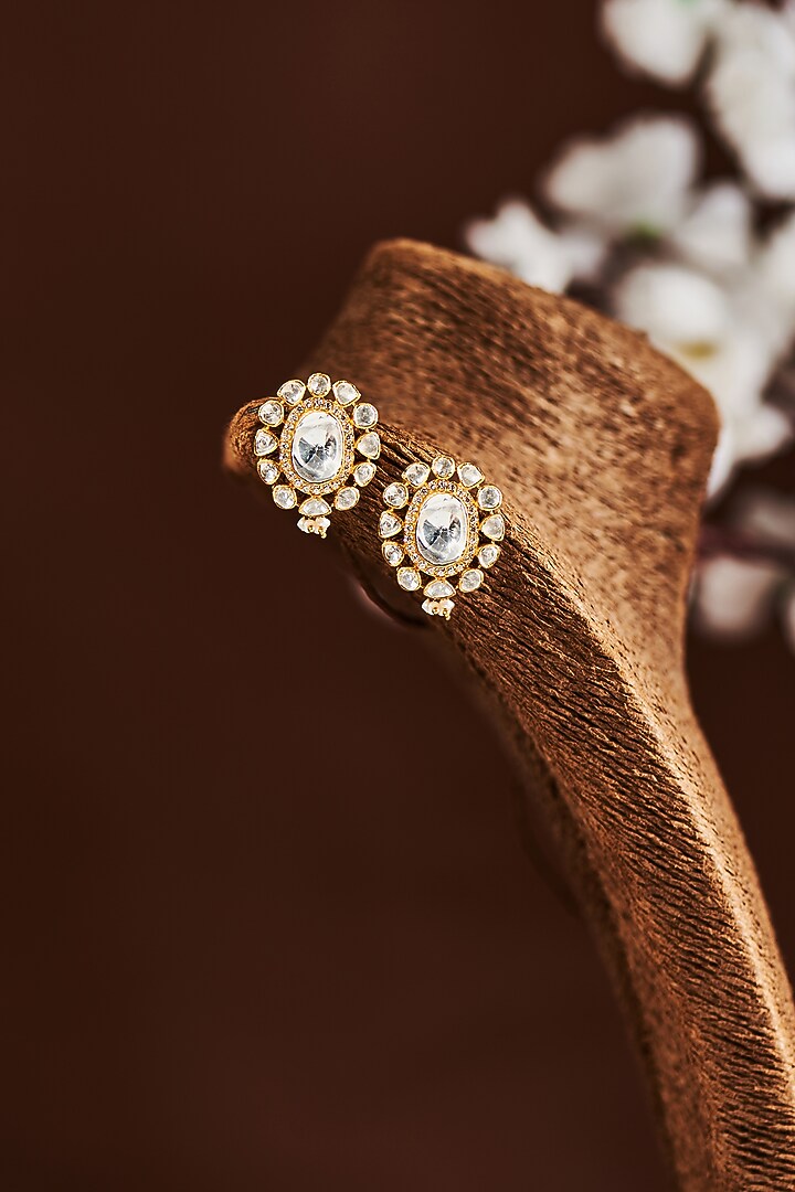 Gold Plated Moissanite Diamond Stud Earrings in Sterling Silver by Vinanti Manji at Pernia's Pop Up Shop