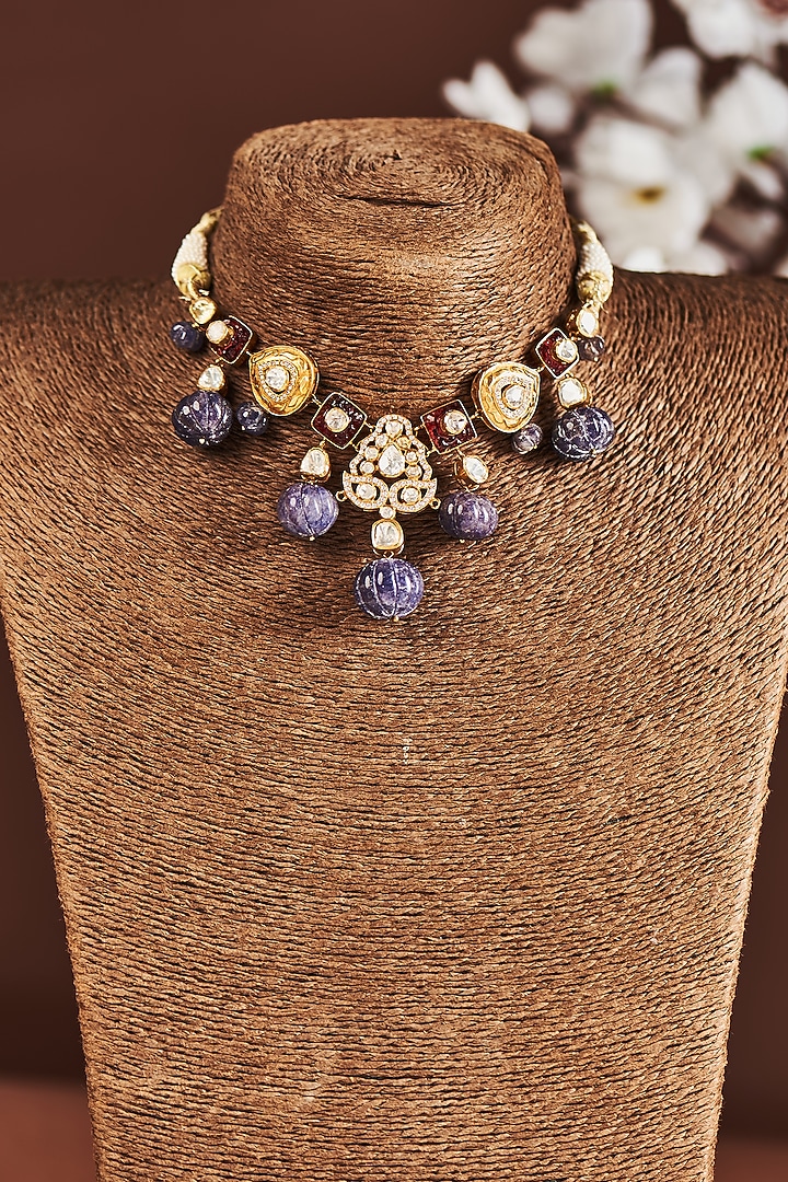 Gold Plated Moissanite Diamond Necklace in Sterling Silver by Vinanti Manji at Pernia's Pop Up Shop