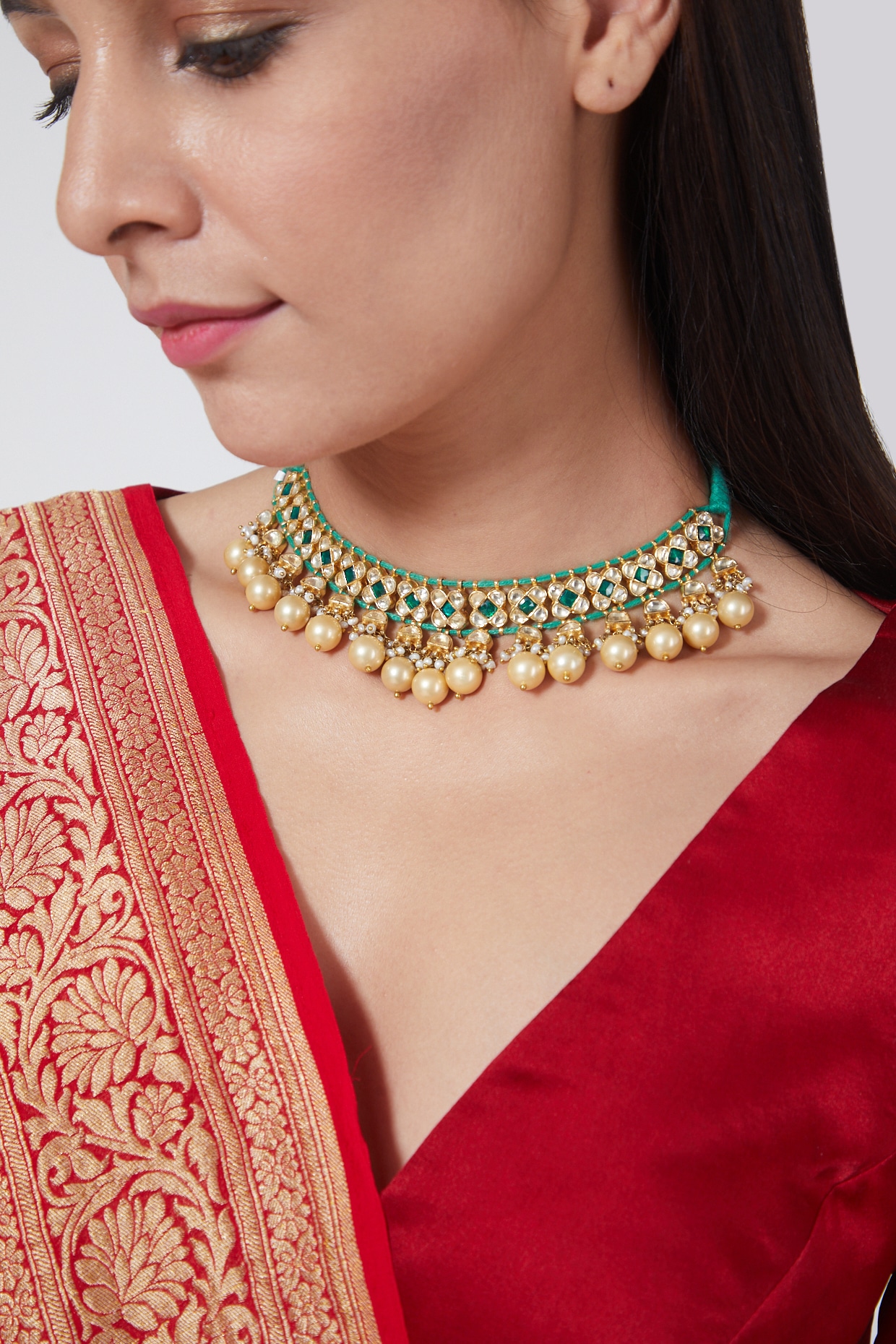 Gold Finish Kundan Polki \u0026 Emerald 