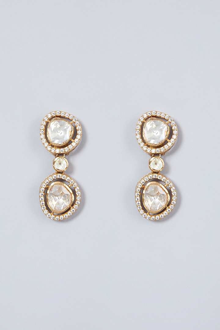 Gold Finish Kundan Polki Dangler Earrings In Sterling Silver by Vinanti Manji at Pernia's Pop Up Shop