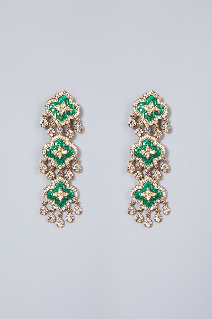 White Finish Emerald Dangler Earrings In Sterling Silver by Vinanti Manji at Pernia's Pop Up Shop