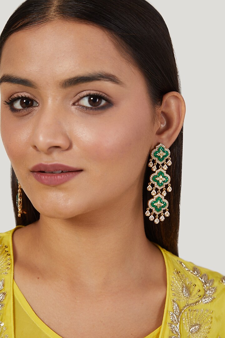 White Finish Emerald Dangler Earrings In Sterling Silver by Vinanti Manji at Pernia's Pop Up Shop