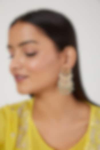 Gold Finish Emerald & Pearl Chandbali Earrings In Sterling Silver by Vinanti Manji at Pernia's Pop Up Shop