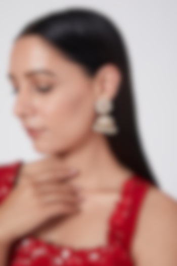 Gold Finish Diamond & Ruby Dangler Earrings In Sterling Silver by Vinanti Manji at Pernia's Pop Up Shop