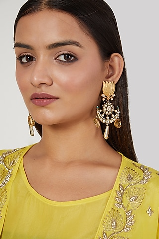 Gold Finish Sapphire Dangler Earrings In Sterling Silver by Vinanti Manji