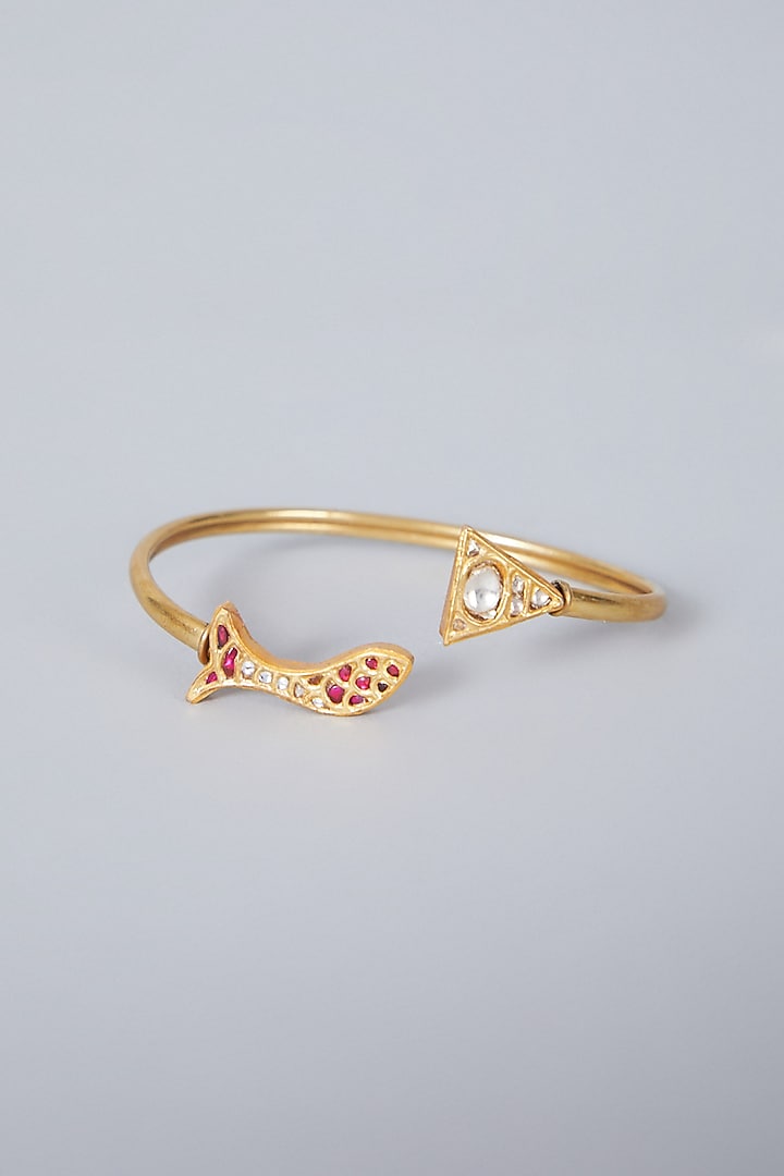 Gold Finish Kundan Polki Cuff In Sterling Silver by Vinanti Manji at Pernia's Pop Up Shop