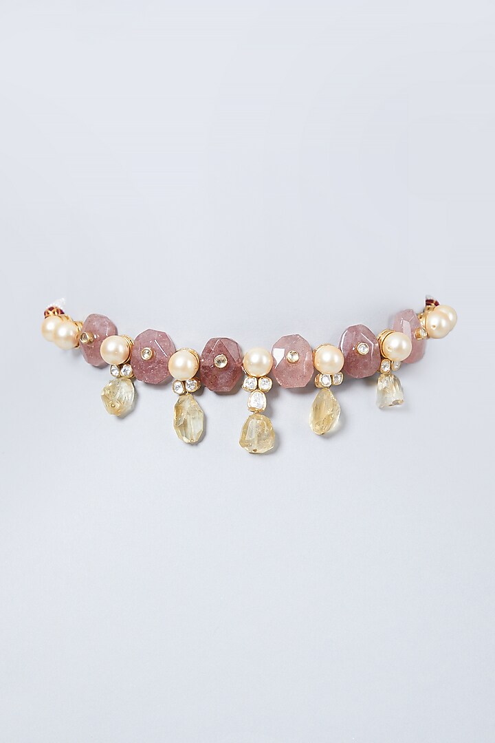 Gold Finish Shell Pearl Choker Necklace In Sterling Silver by Vinanti Manji at Pernia's Pop Up Shop
