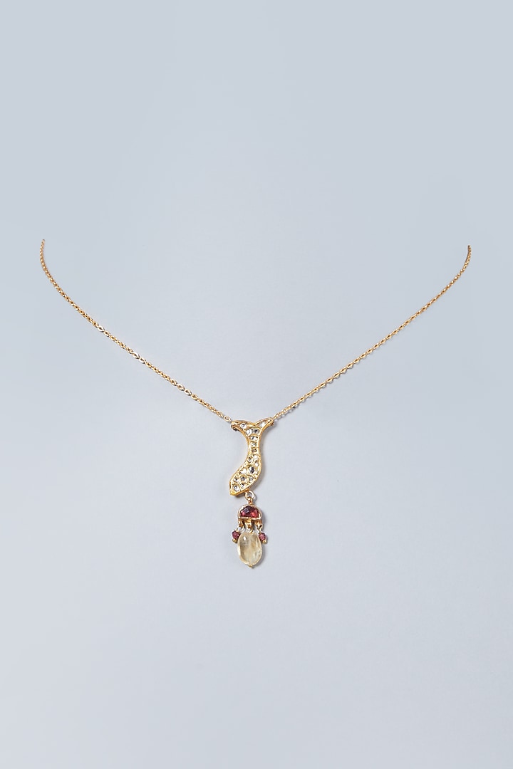 Gold Finish Tourmaline & Kundan Polki Necklace In Sterling Silver by Vinanti Manji at Pernia's Pop Up Shop