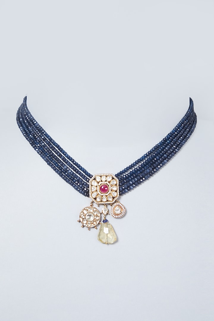 Gold Finish Beads & Pearl Choker Necklace In Sterling Silver by Vinanti Manji at Pernia's Pop Up Shop