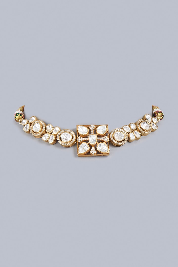 Gold Finish Moissanite Diamond Indo-Western Choker Necklace In Sterling Silver by Vinanti Manji at Pernia's Pop Up Shop