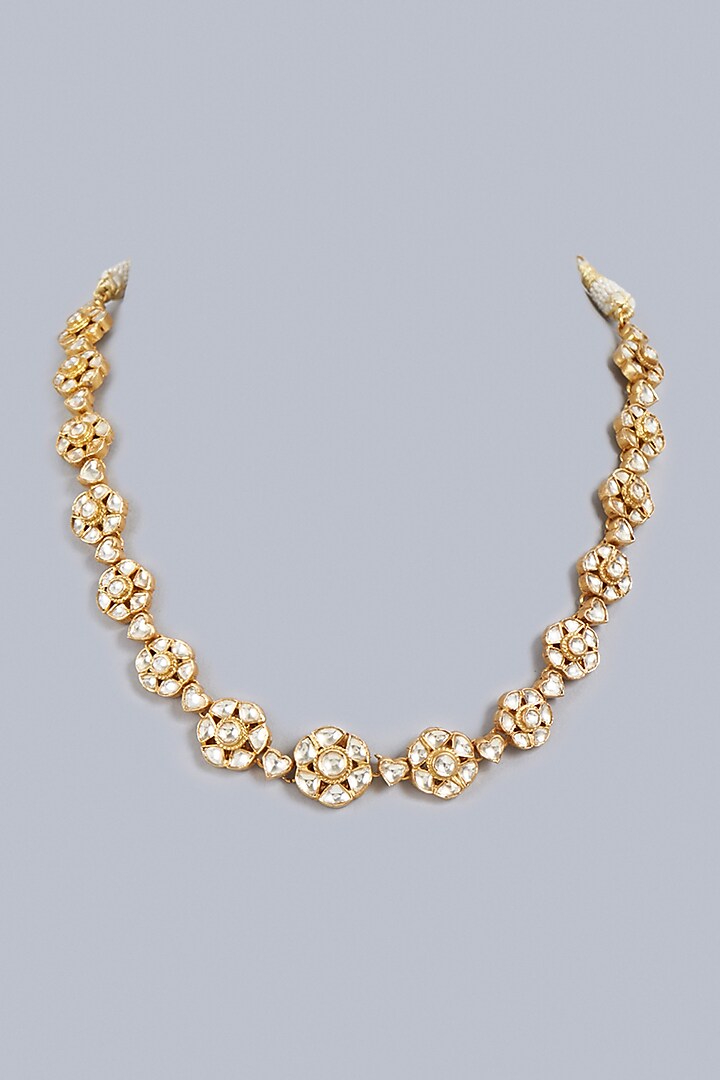 Gold Finish Kundan Polki Indo-Western Floral Necklace In Sterling ...